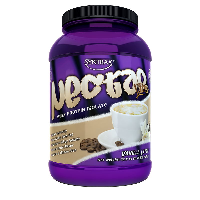 Syntrax Nectar Lattes Whey Protein Isolate 907 g (2 lbs) Vanilla Latte + เมื่อซื้อรสใดก็ได้ 3 กระปุก รับฟรี!! Syntrax Aerobottle CryO 26 OZ.